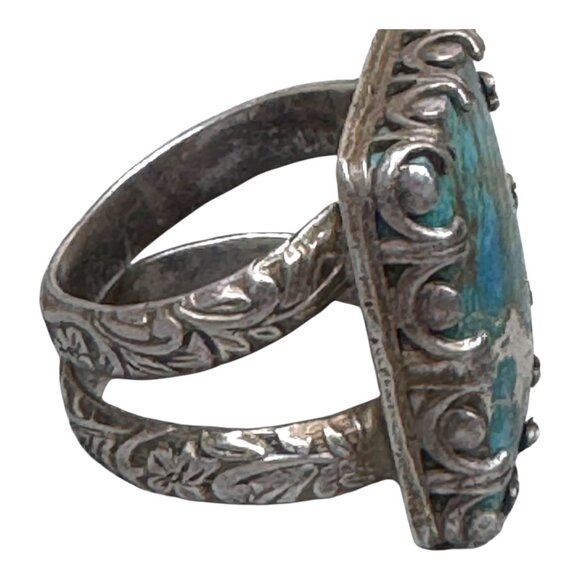 Vintage Artisan Statement Detailed Ring Sterling Silver Turquoise Stone Ornate 6 - Picture 9 of 9